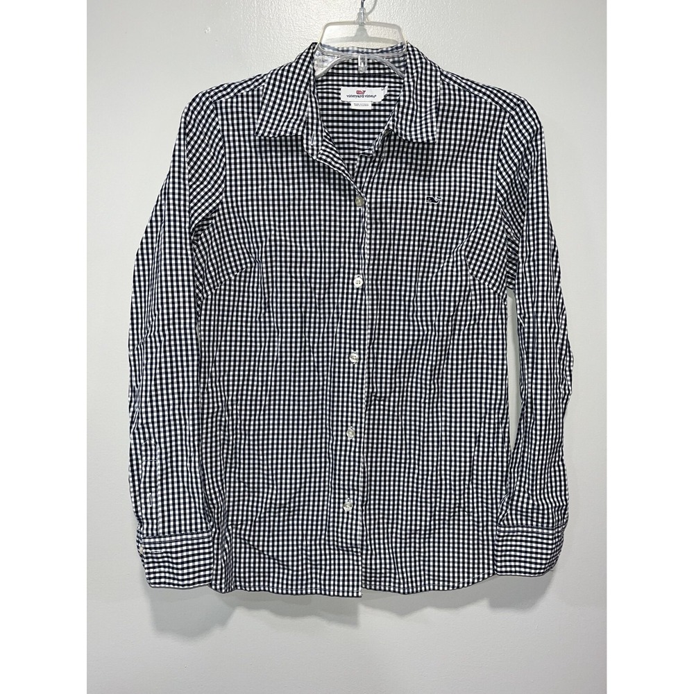 Vineyard Vines Women's Gingham Button-Up Shirt, Size 2, Navy/White